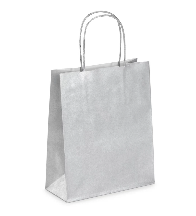 Borsa in Carta Kraft Stampata Argento 18 x 8 x 24 cm