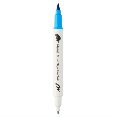 Pennarello a Base Acqua Pentel Brushsign Pen Twin a Doppia Punta Azzurro Cielo