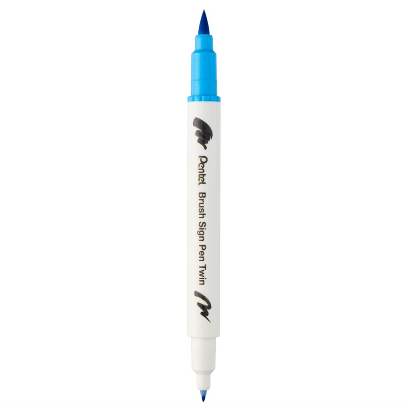 Pennarello a Base Acqua Pentel Brushsign Pen Twin a Doppia Punta Azzurro Cielo