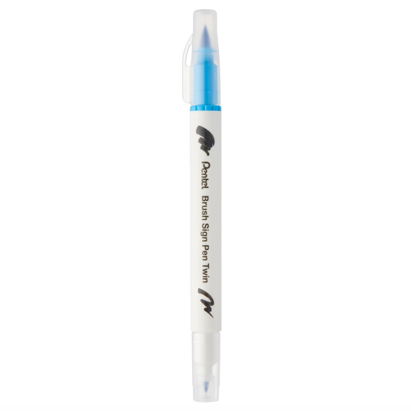 Pennarello a Base Acqua Pentel Brushsign Pen Twin a Doppia Punta Azzurro Cielo