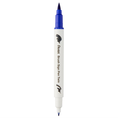 Pennarello a Base Acqua Pentel Brushsign Pen Twin a Doppia Punta Blu