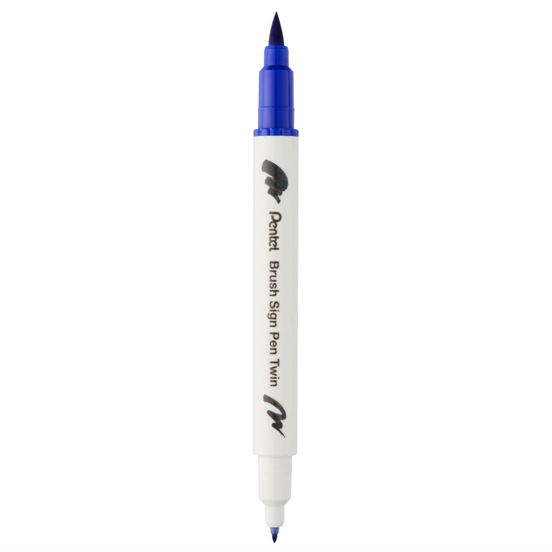 Pennarello a Base Acqua Pentel Brushsign Pen Twin a Doppia Punta Blu