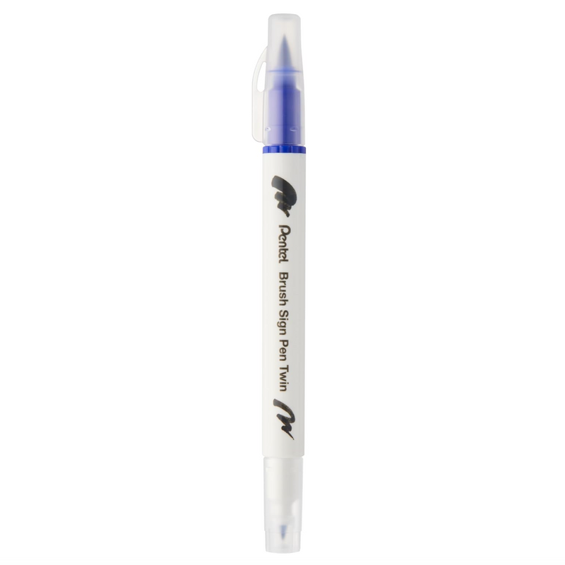 Pennarello a Base Acqua Pentel Brushsign Pen Twin a Doppia Punta Blu
