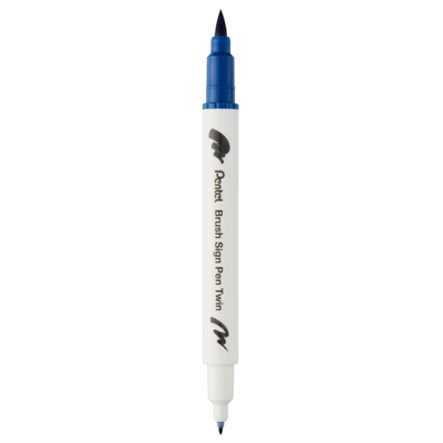 Pennarello a Base Acqua Pentel Brushsign Pen Twin a Doppia Punta Blu Acciaio