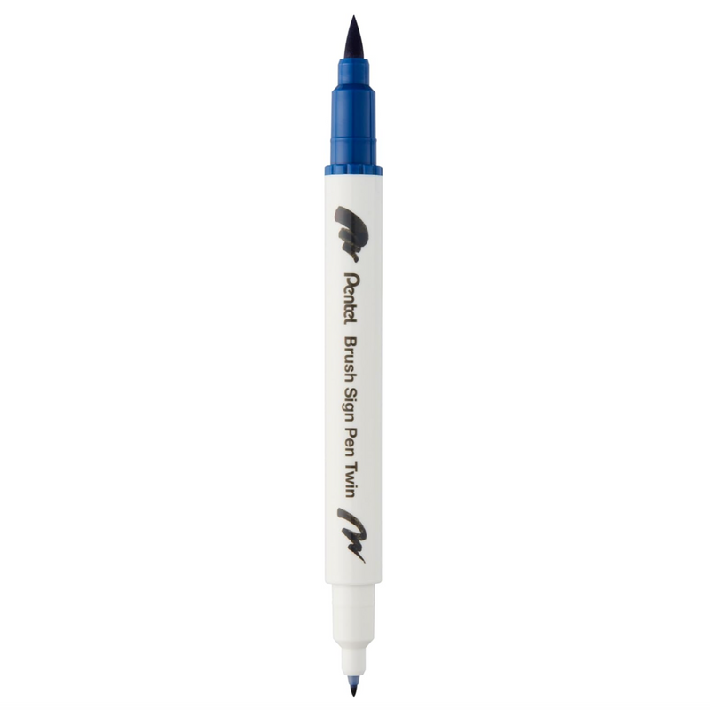Pennarello a Base Acqua Pentel Brushsign Pen Twin a Doppia Punta Blu Acciaio