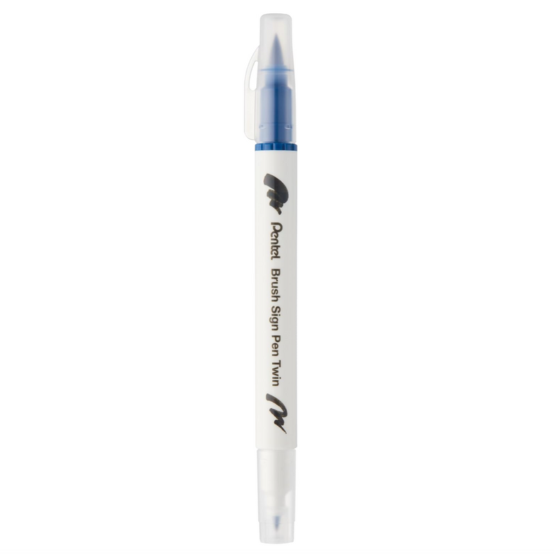 Pennarello a Base Acqua Pentel Brushsign Pen Twin a Doppia Punta Blu Acciaio