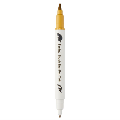 Pennarello a Base Acqua Pentel Brushsign Pen Twin a Doppia Punta Giallo Ocra