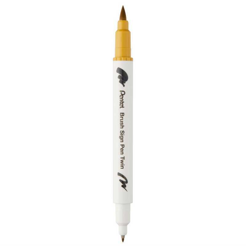 Pennarello a Base Acqua Pentel Brushsign Pen Twin a Doppia Punta Giallo Ocra