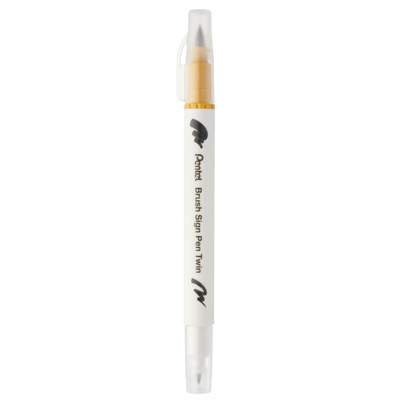 Pennarello a Base Acqua Pentel Brushsign Pen Twin a Doppia Punta Giallo Ocra