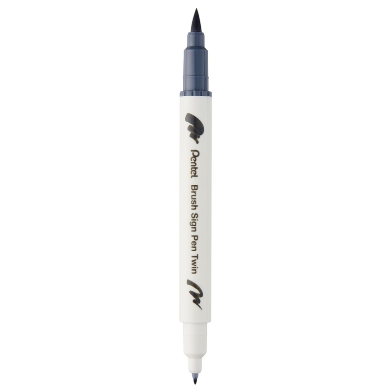 Pennarello a Base Acqua Pentel Brushsign Pen Twin a Doppia Punta Grigio Chiaro