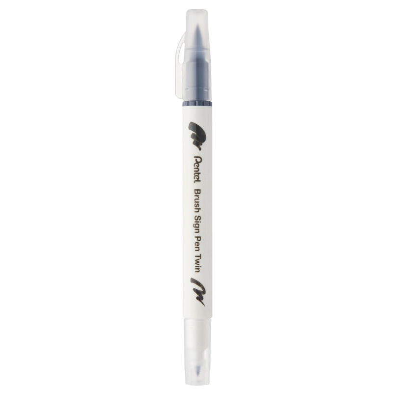 Pennarello a Base Acqua Pentel Brushsign Pen Twin a Doppia Punta Grigio Chiaro
