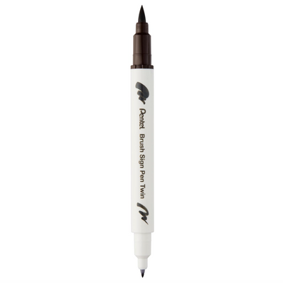 Pennarello a Base Acqua Pentel Brushsign Pen Twin a Doppia Punta Marrone Scuro
