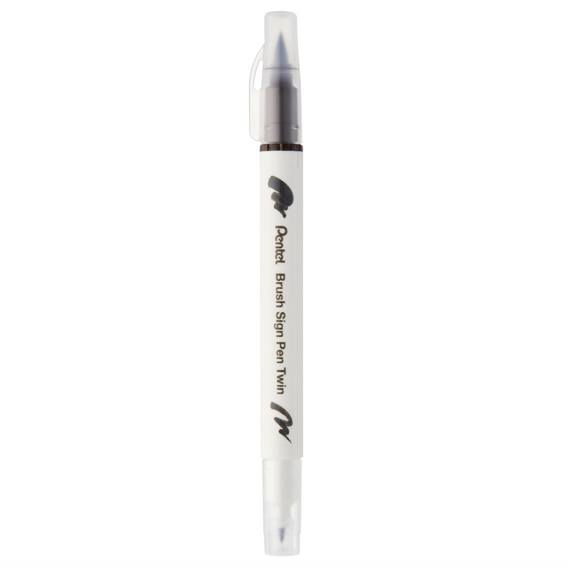Pennarello a Base Acqua Pentel Brushsign Pen Twin a Doppia Punta Marrone Scuro
