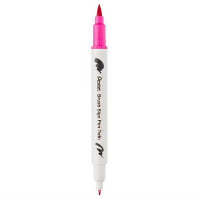 Pennarello a Base Acqua Pentel Brushsign Pen Twin a Doppia Punta Rosa