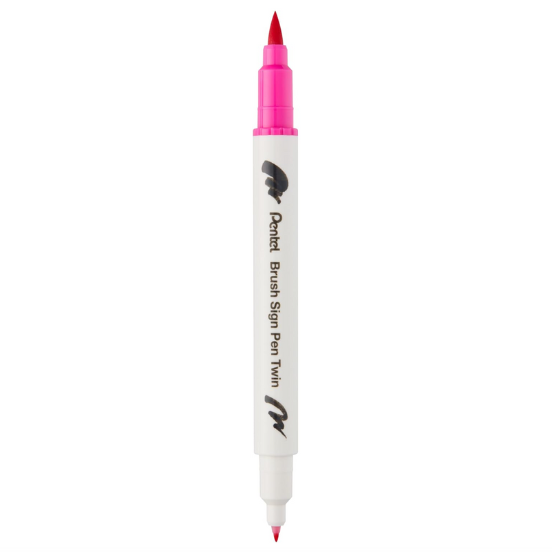 Pennarello a Base Acqua Pentel Brushsign Pen Twin a Doppia Punta Rosa