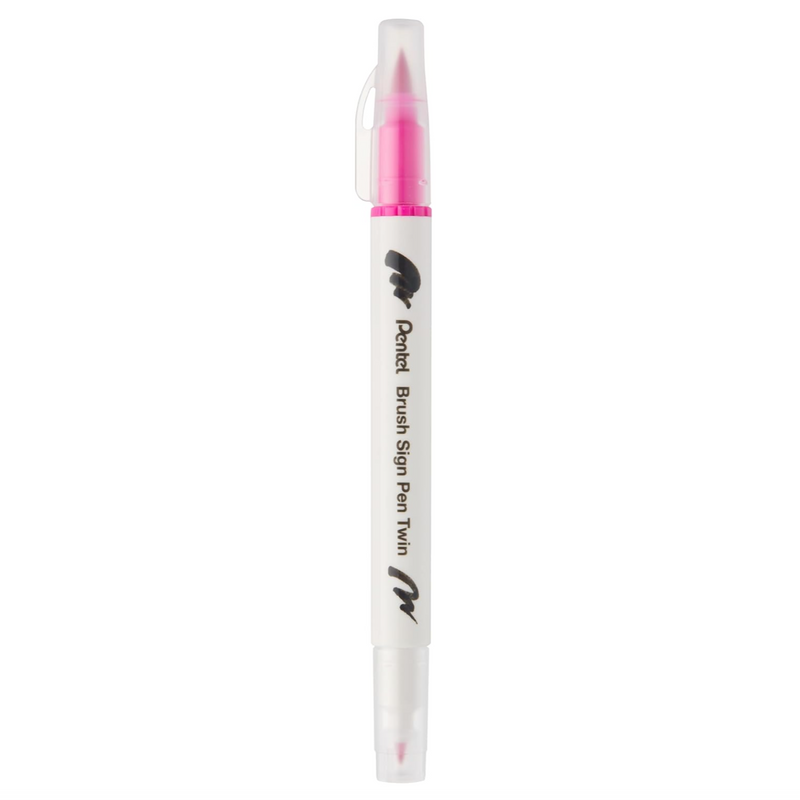 Pennarello a Base Acqua Pentel Brushsign Pen Twin a Doppia Punta Rosa