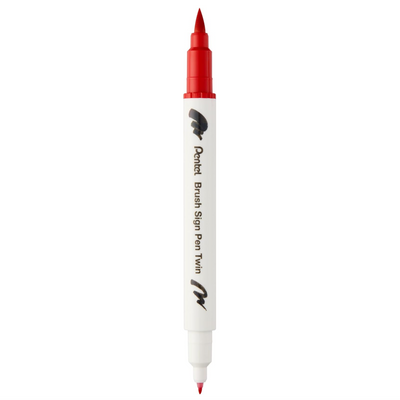 Pennarello a Base Acqua Pentel Brushsign Pen Twin a Doppia Punta Rosso