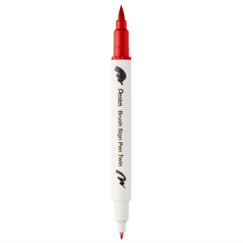 Pennarello a Base Acqua Pentel Brushsign Pen Twin a Doppia Punta Rosso