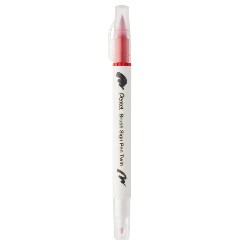 Pennarello a Base Acqua Pentel Brushsign Pen Twin a Doppia Punta Rosso