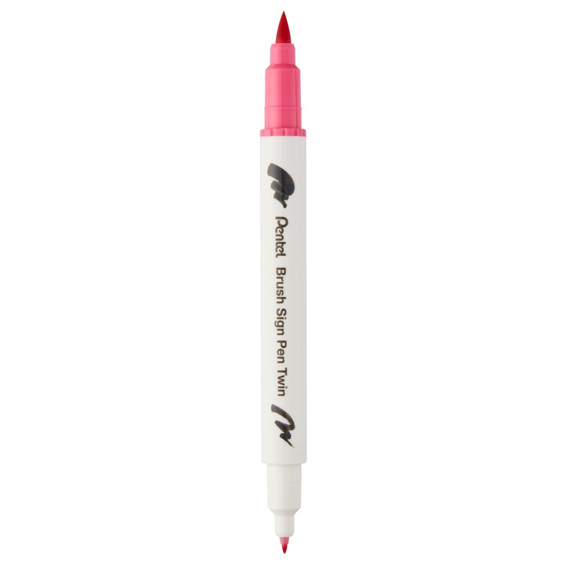 Pennarello a Base Acqua Pentel Brushsign Pen Twin a Doppia Punta Rosso Carminio