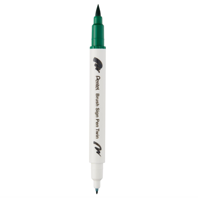 Pennarello a Base Acqua Pentel Brushsign Pen Twin a Doppia Punta Verde