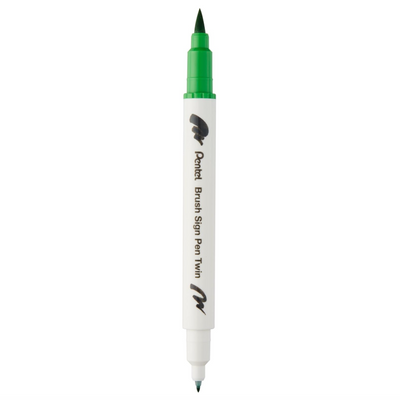Pennarello a Base Acqua Pentel Brushsign Pen Twin a Doppia Punta Verde Chiaro