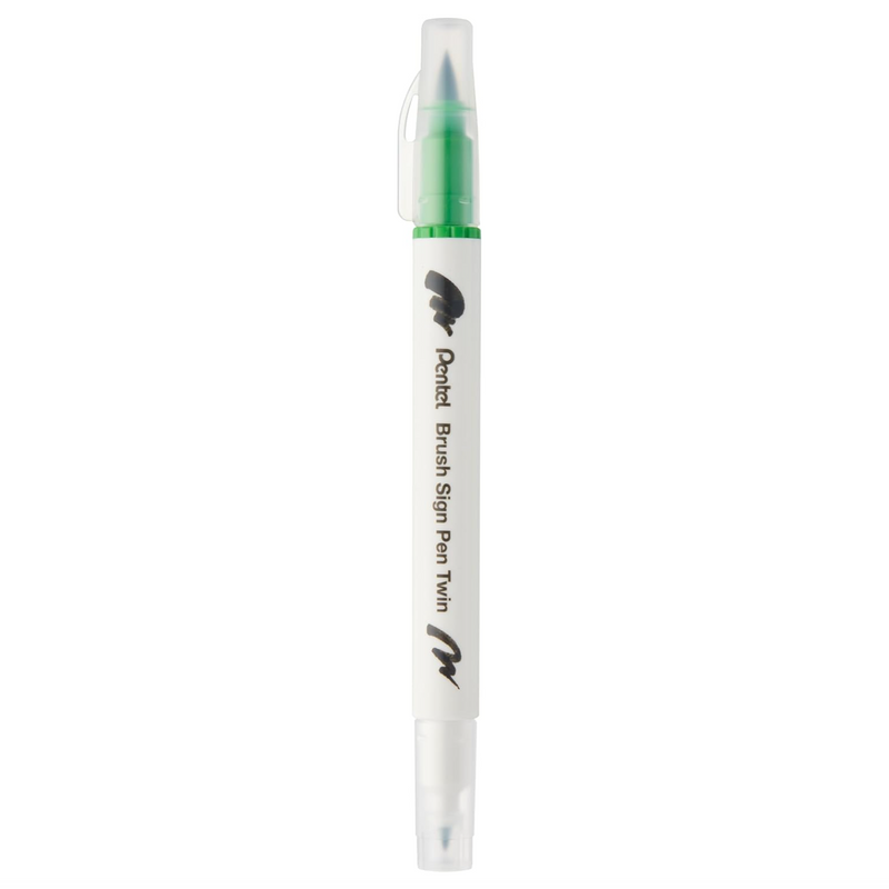 Pennarello a Base Acqua Pentel Brushsign Pen Twin a Doppia Punta Verde Chiaro