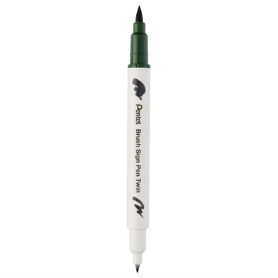 Pennarello a Base Acqua Pentel Brushsign Pen Twin a Doppia Punta Verde Oliva