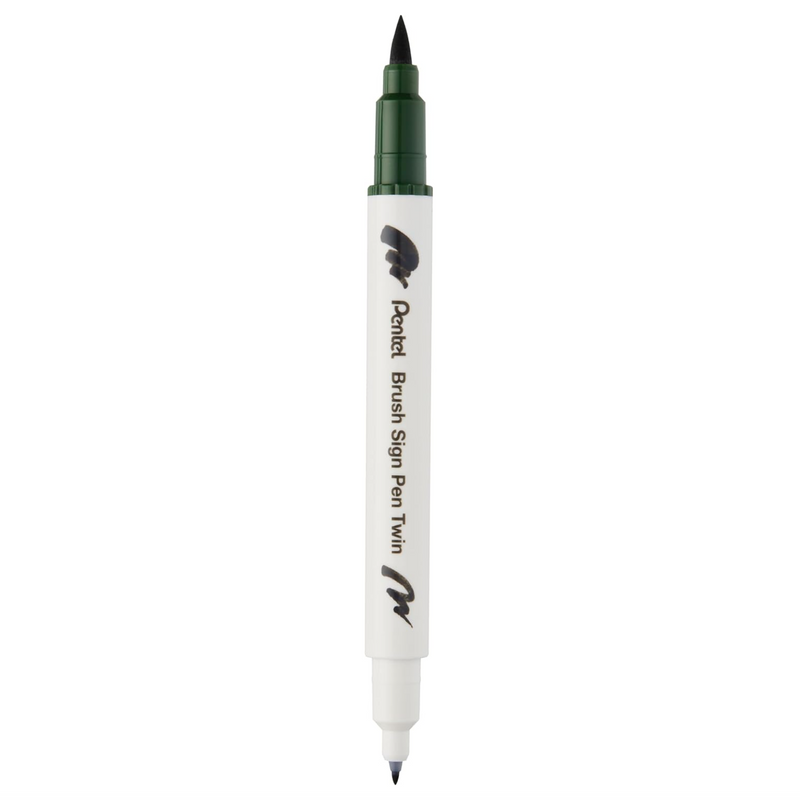 Pennarello a Base Acqua Pentel Brushsign Pen Twin a Doppia Punta Verde Oliva