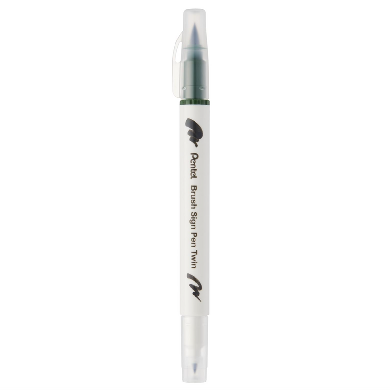Pennarello a Base Acqua Pentel Brushsign Pen Twin a Doppia Punta Verde Oliva