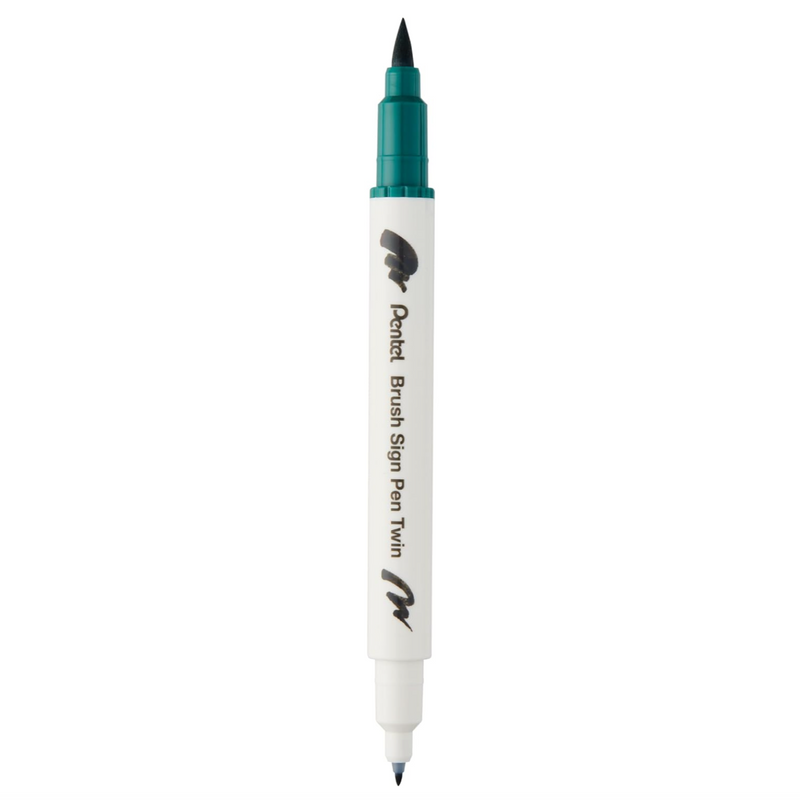 Pennarello a Base Acqua Pentel Brushsign Pen Twin a Doppia Punta Verde Scuro