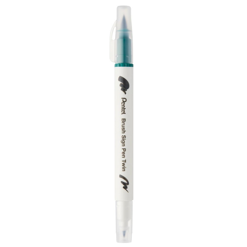 Pennarello a Base Acqua Pentel Brushsign Pen Twin a Doppia Punta Verde Scuro