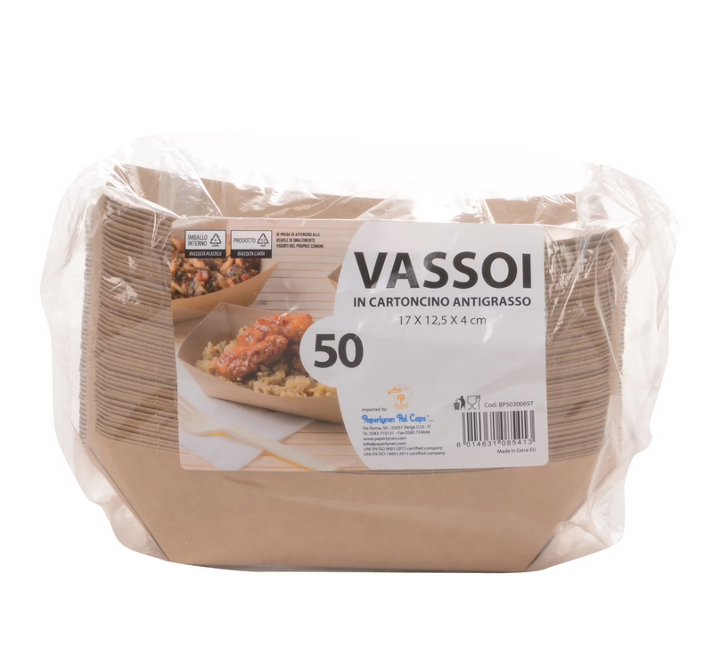 Vassoio in Carta Antigrasso 17 x 13 x 4 cm - 50 pezzi