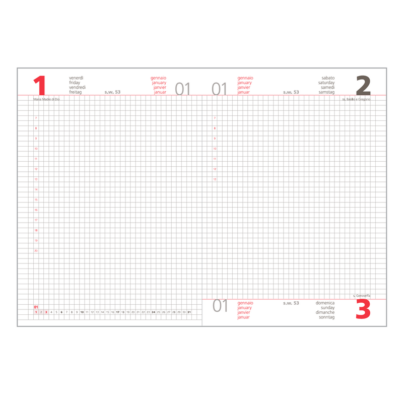 Agenda Giornaliera Intempo Bulk 2026 con Pagine a Quadretti Nero 15 x 21 cm