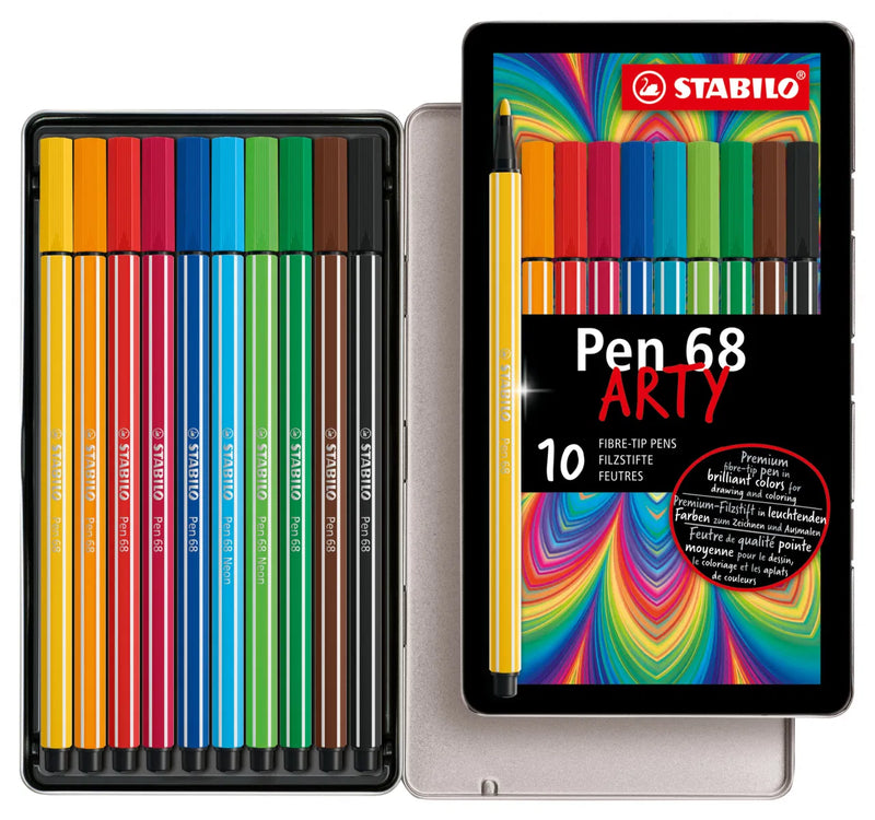 Pennarelli Stabilo Pen 68 Arty con Cofanetto in Metallo - 10 pezzi