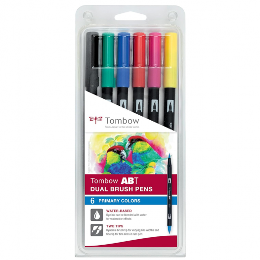 Pennarelli Tombow Dual Brush Colori Primari - 6 pezzi (1 OMAGGIO)