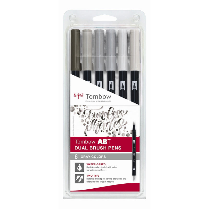 Pennarelli Tombow Dual Brush Colori Grigi - 6 pezzi (1 OMAGGIO)