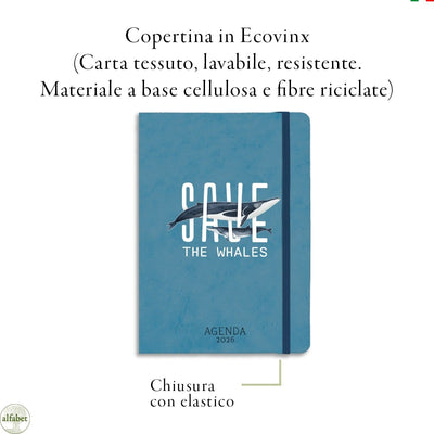 Agenda Giornaliera Alfabet 2026 Save the Whales 15 x 21 cm