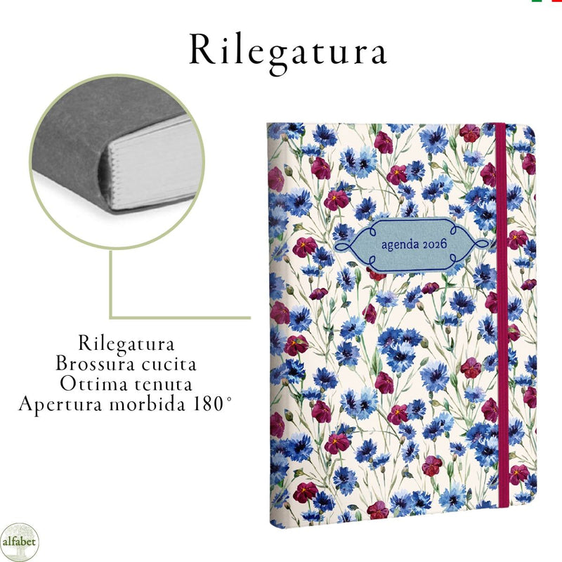 Agenda Giornaliera Alfabet 2026 Flower Collection Florens 15 x 21 cm