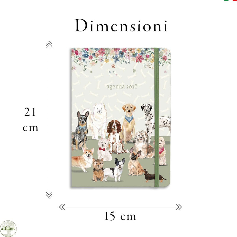 Agenda Giornaliera Alfabet 2026 Dog Friends 15 x 21 cm