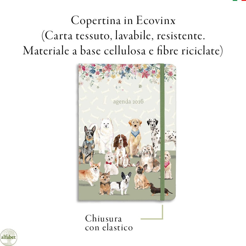 Agenda Giornaliera Alfabet 2026 Dog Friends 15 x 21 cm
