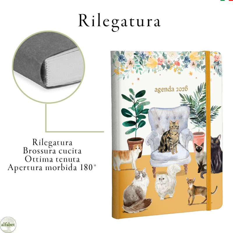Agenda Giornaliera Alfabet 2026 Cat Friends 2026 15 x 21 cm