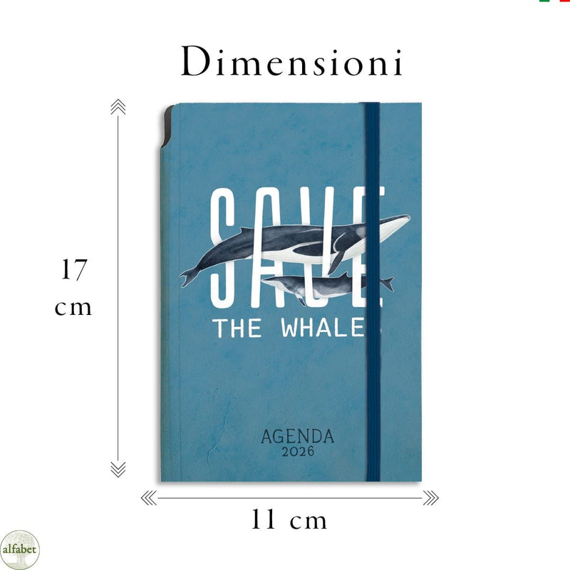 Agenda Borsabile Settimanale Alfabet 2026 Save the Whales 11  x 17 cm