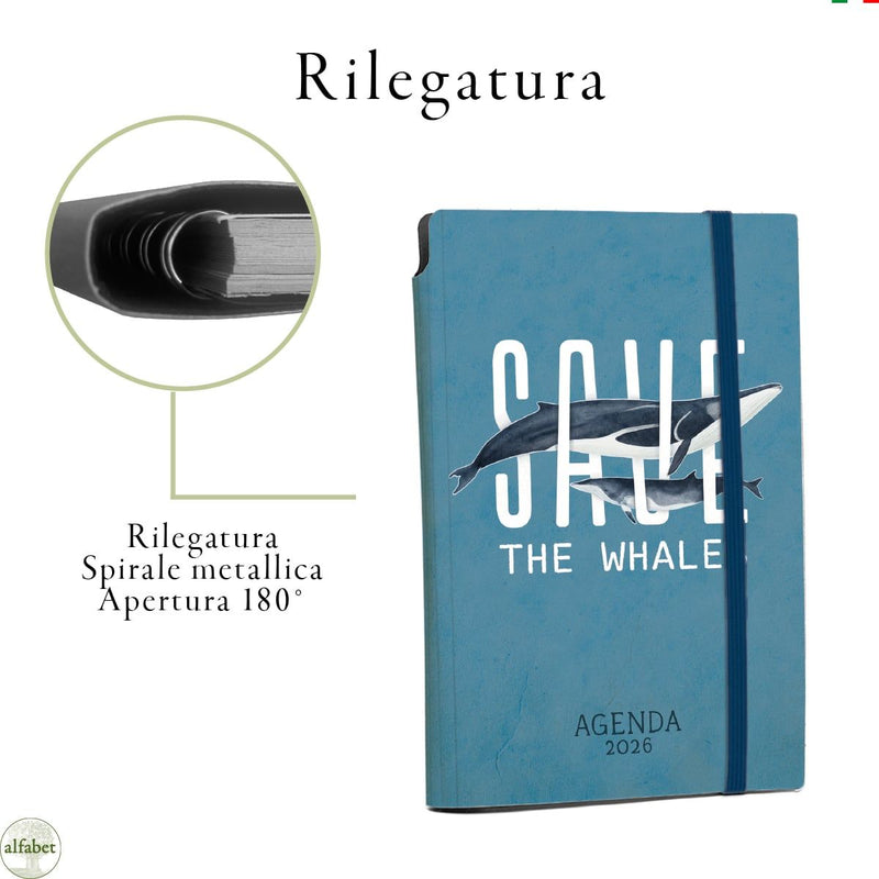 Agenda Borsabile Settimanale Alfabet 2026 Save the Whales 11  x 17 cm