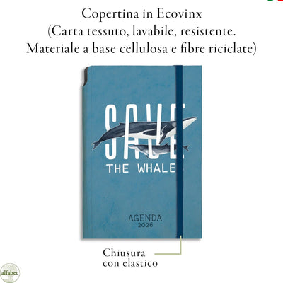 Agenda Borsabile Settimanale Alfabet 2026 Save the Whales 11  x 17 cm