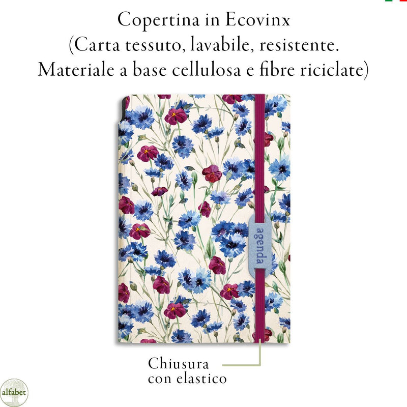 Agenda Borsabile Settimanale Alfabet 2026 Flower Collection Florens 11 x 17 cm