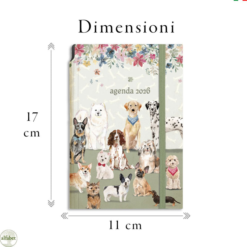 Agenda Borsabile Settimanale Alfabet 2026 Dog Friends 11  x 17 cm