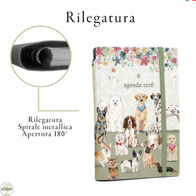 Agenda Borsabile Settimanale Alfabet 2026 Dog Friends 11  x 17 cm
