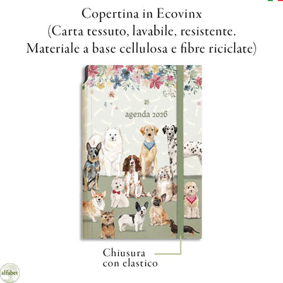 Agenda Borsabile Settimanale Alfabet 2026 Dog Friends 11  x 17 cm