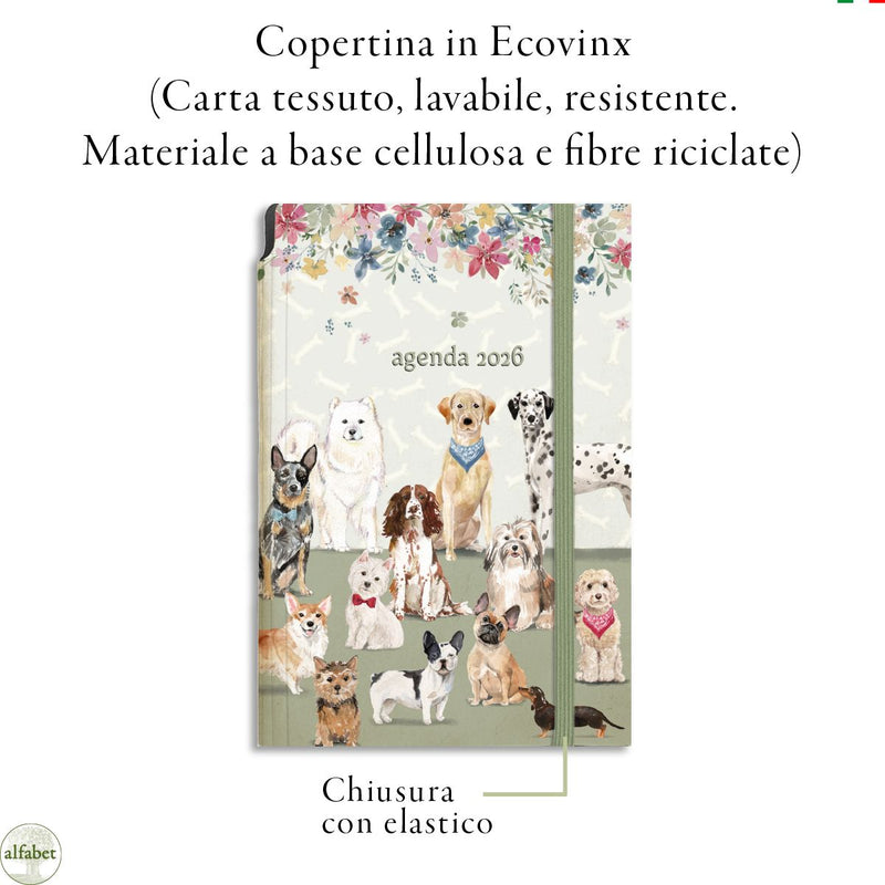 Agenda Borsabile Settimanale Alfabet 2026 Dog Friends 11  x 17 cm